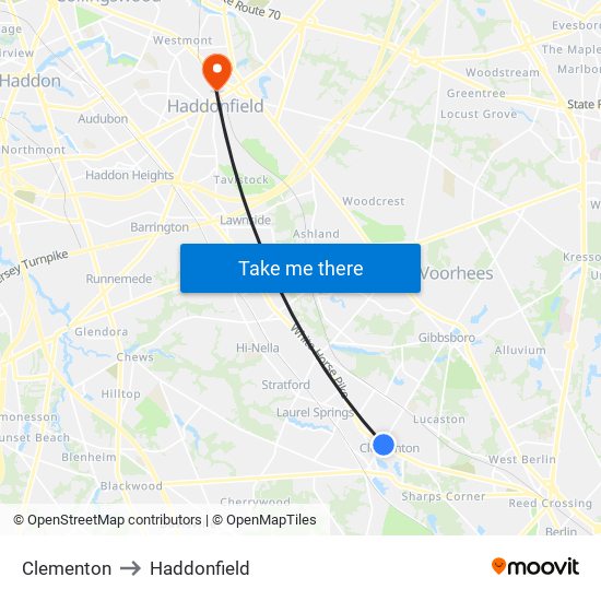 Clementon to Haddonfield map