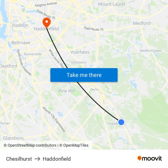 Chesilhurst to Haddonfield map