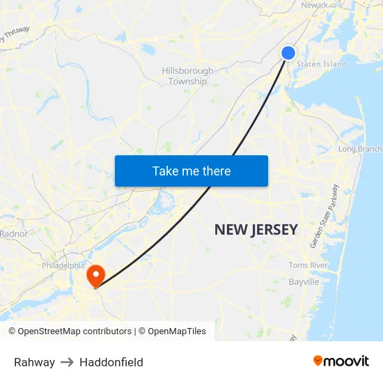 Rahway to Haddonfield map