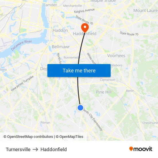 Turnersville to Haddonfield map