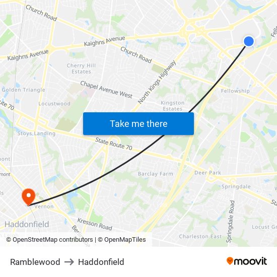 Ramblewood to Haddonfield map