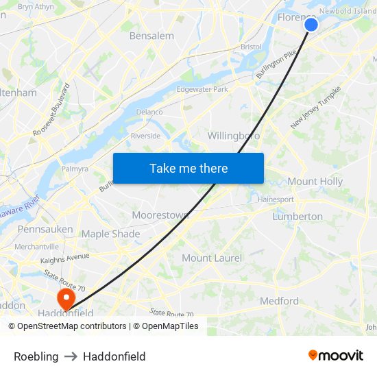 Roebling to Haddonfield map