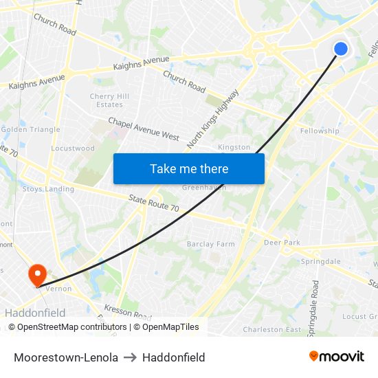 Moorestown-Lenola to Haddonfield map