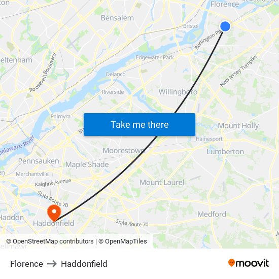 Florence to Haddonfield map
