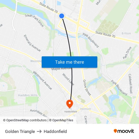 Golden Triangle to Haddonfield map