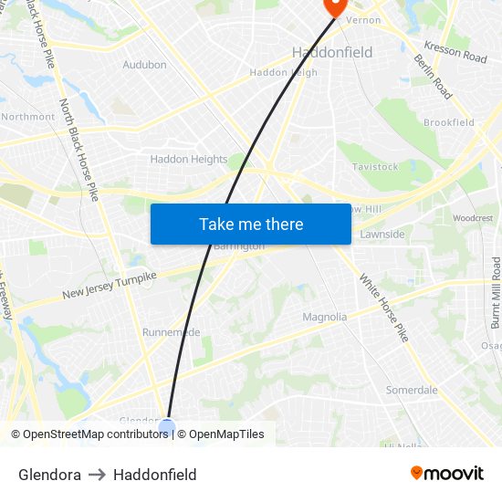 Glendora to Haddonfield map