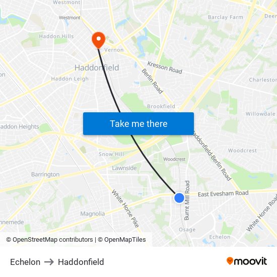 Echelon to Haddonfield map
