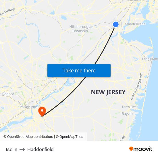 Iselin to Haddonfield map