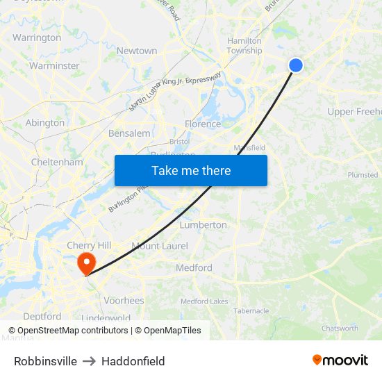 Robbinsville to Haddonfield map
