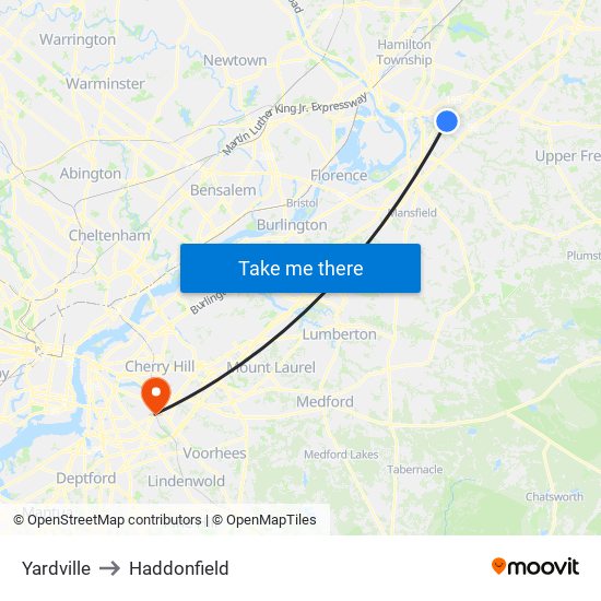 Yardville to Haddonfield map