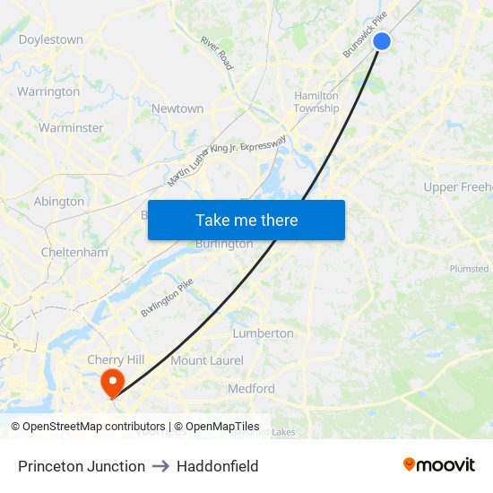 Princeton Junction to Haddonfield map