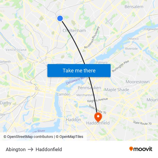Abington to Haddonfield map