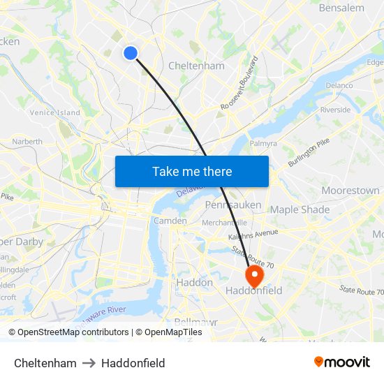 Cheltenham to Haddonfield map