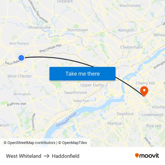 West Whiteland to Haddonfield map