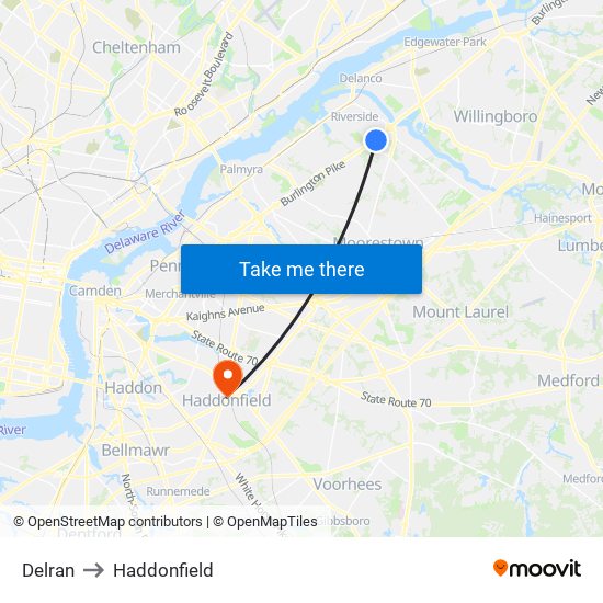 Delran to Haddonfield map