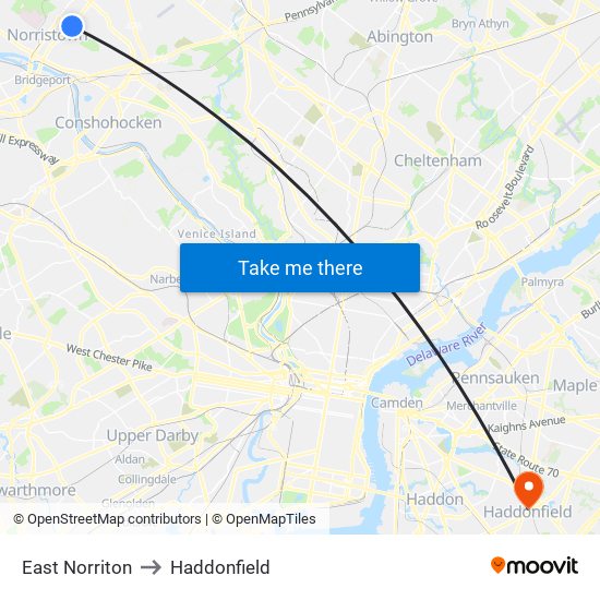 East Norriton to Haddonfield map