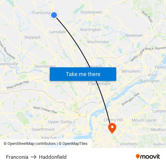 Franconia to Haddonfield map