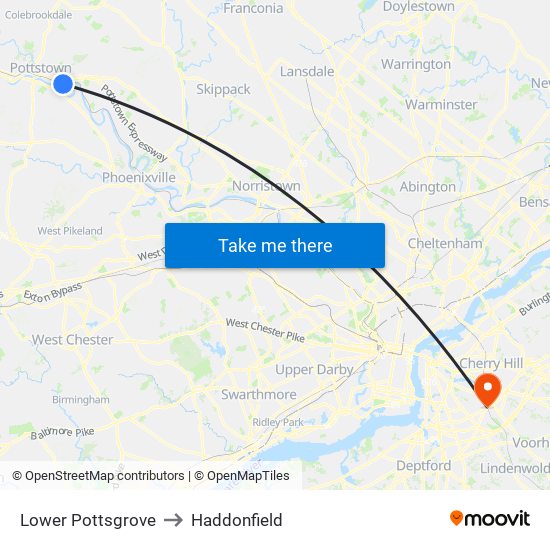 Lower Pottsgrove to Haddonfield map