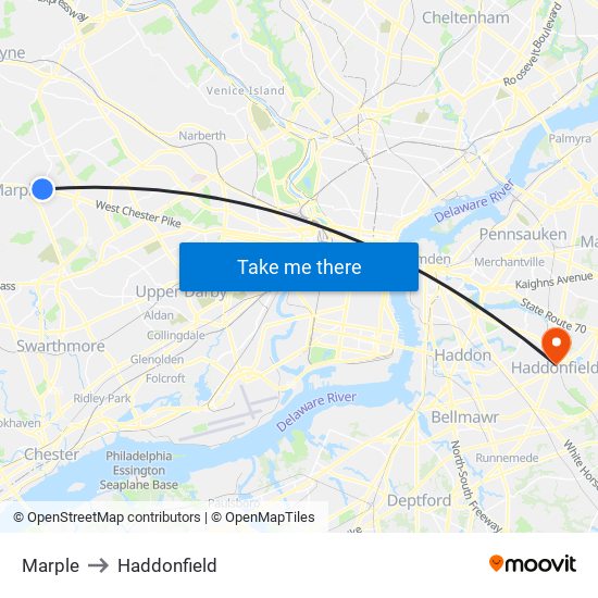 Marple to Haddonfield map