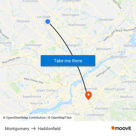 Montgomery to Haddonfield map