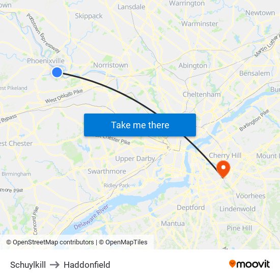 Schuylkill to Haddonfield map