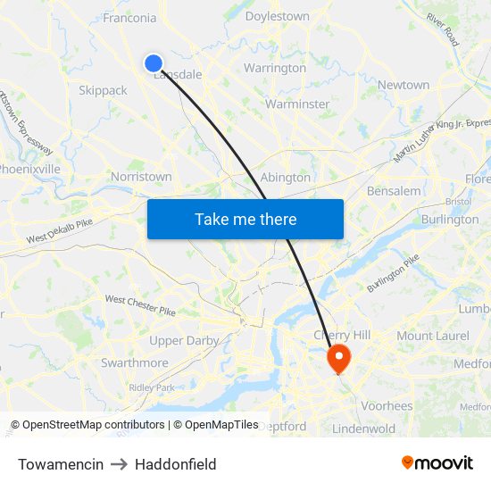 Towamencin to Haddonfield map