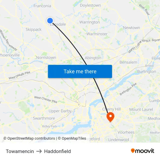 Towamencin to Haddonfield map