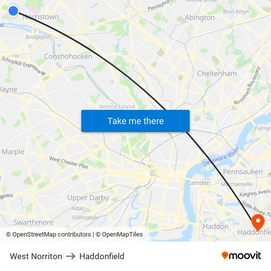 West Norriton to Haddonfield map