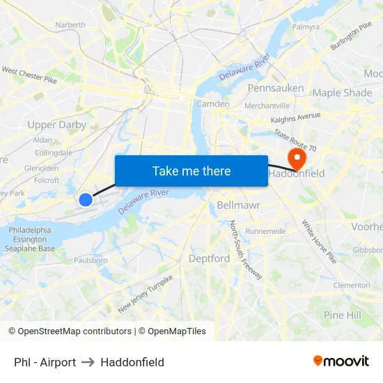 Phl - Airport to Haddonfield map