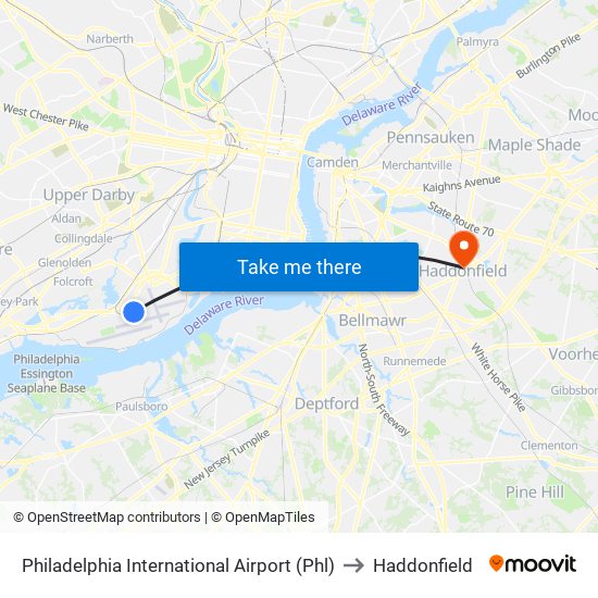 Philadelphia International Airport (Phl) to Haddonfield map