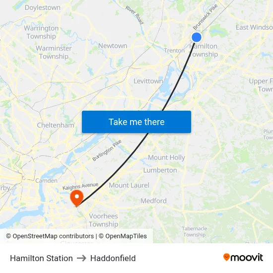 Hamilton Station to Haddonfield map