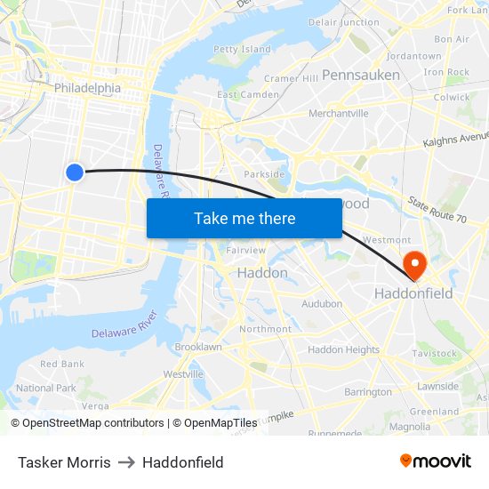 Tasker Morris to Haddonfield map