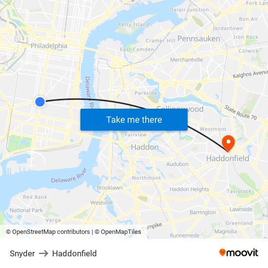 Snyder to Haddonfield map