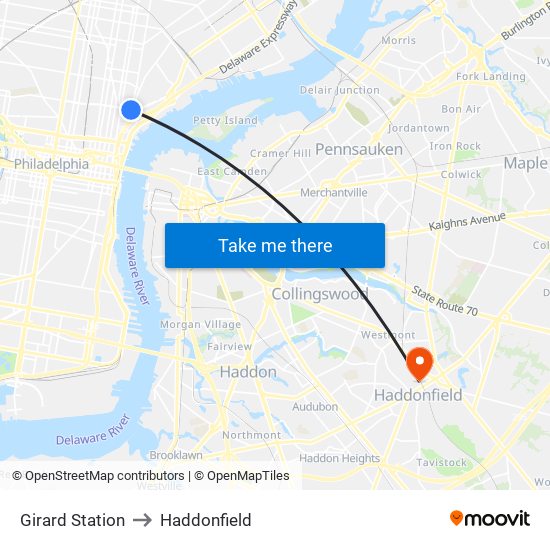 Girard Station to Haddonfield map