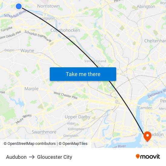 Audubon to Gloucester City map