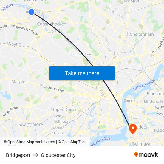Bridgeport to Gloucester City map