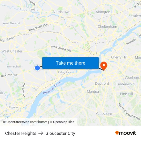Chester Heights to Gloucester City map