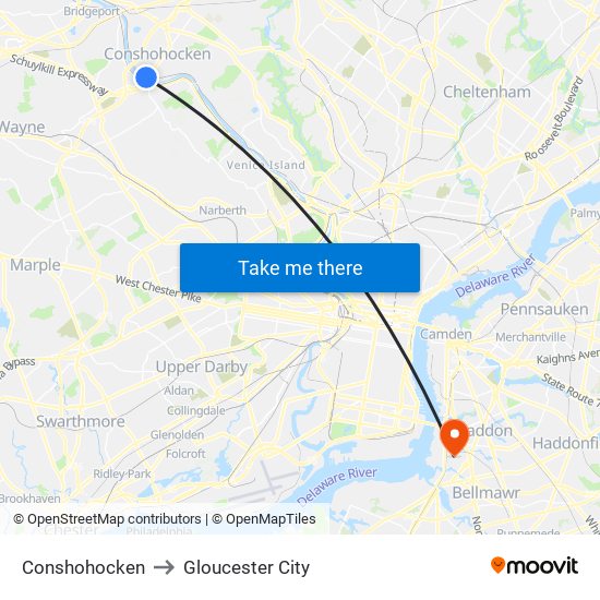 Conshohocken to Gloucester City map