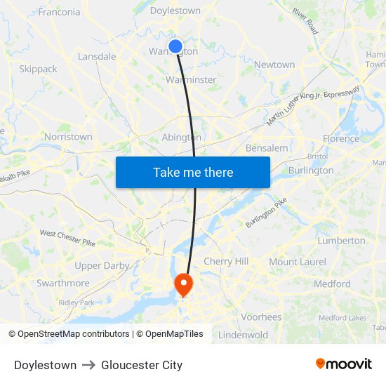 Doylestown to Gloucester City map