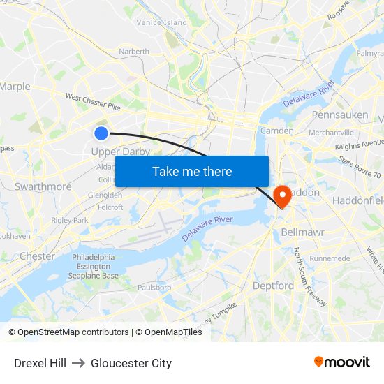 Drexel Hill to Gloucester City map