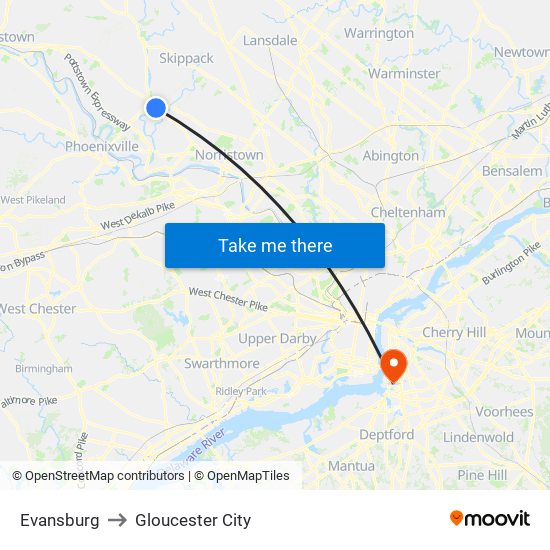 Evansburg to Gloucester City map