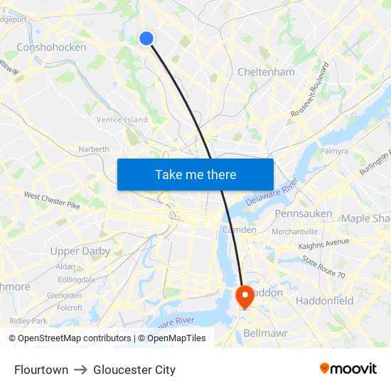 Flourtown to Gloucester City map