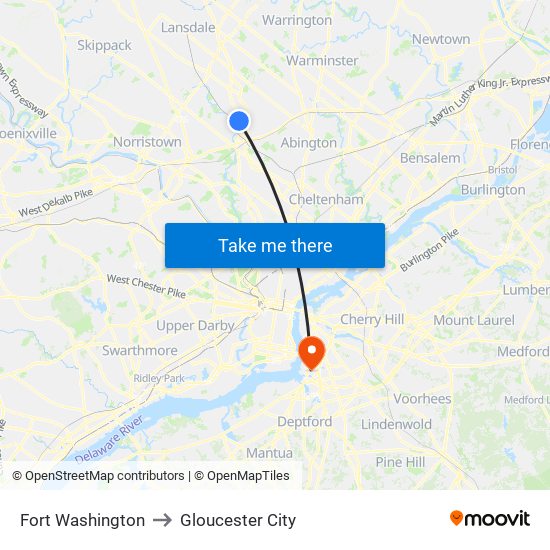 Fort Washington to Gloucester City map