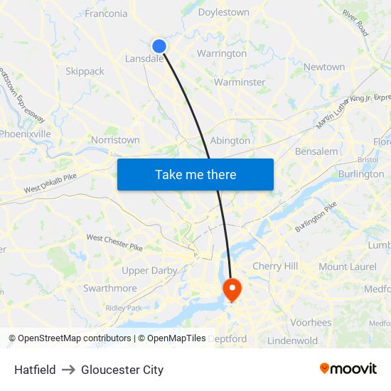 Hatfield to Gloucester City map
