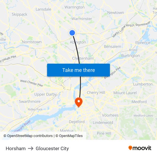 Horsham to Gloucester City map