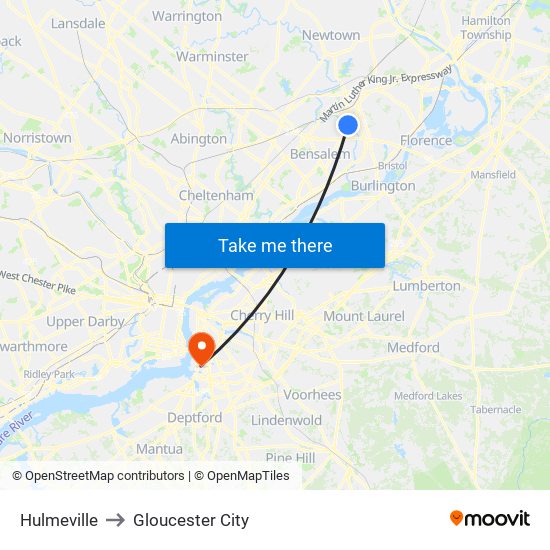 Hulmeville to Gloucester City map