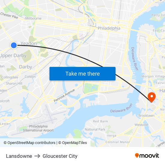 Lansdowne to Gloucester City map