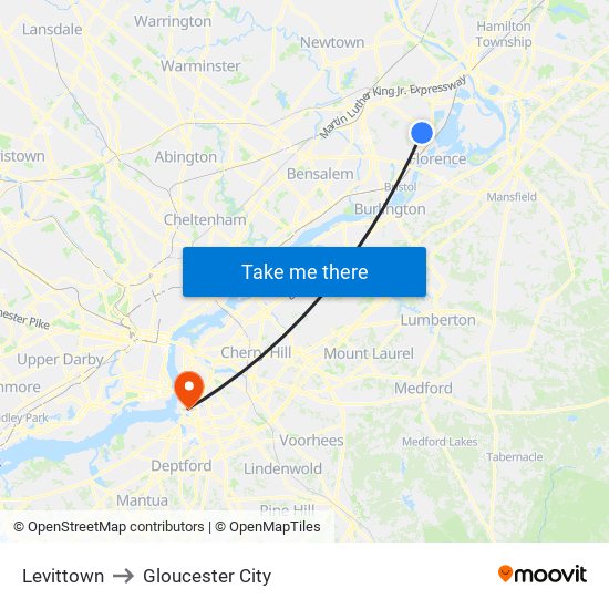 Levittown to Gloucester City map