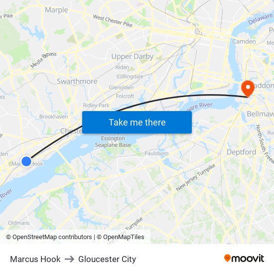 Marcus Hook to Gloucester City map