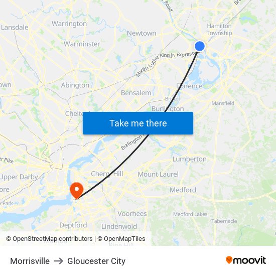 Morrisville to Gloucester City map